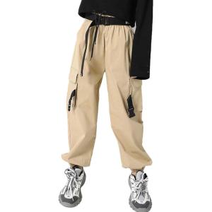 imageRolanko Girls Cargo Pants for Kids Loose Streetwear Hip Hop Dance Cotton Cargo Jogger Pants for Kids 415 YearsKhaki