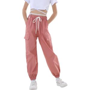 imageRolanko Girls Cargo Pants for Kids Loose Streetwear Hip Hop Dance Cotton Cargo Jogger Pants for Kids 415 YearsLight Pink