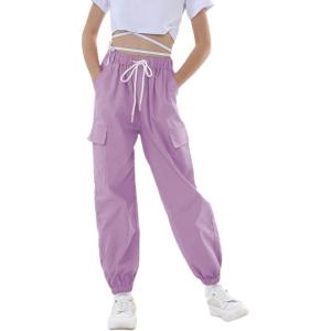 imageRolanko Girls Cargo Pants for Kids Loose Streetwear Hip Hop Dance Cotton Cargo Jogger Pants for Kids 415 YearsLight Purple
