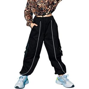 imageRolanko Girls Cargo Pants for Kids Loose Streetwear Hip Hop Dance Cotton Cargo Jogger Pants for Kids 415 YearsLight Strip