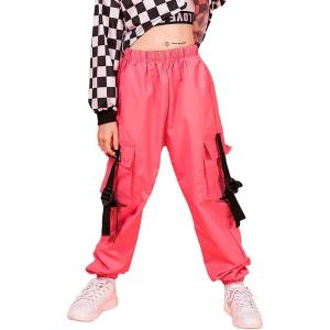 imageRolanko Girls Cargo Pants for Kids Loose Streetwear Hip Hop Dance Cotton Cargo Jogger Pants for Kids 415 YearsPink