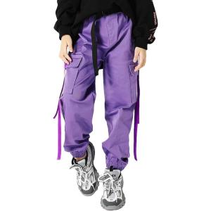 imageRolanko Girls Cargo Pants for Kids Loose Streetwear Hip Hop Dance Cotton Cargo Jogger Pants for Kids 415 YearsPurple