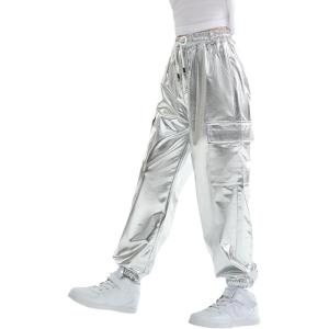 imageRolanko Girls Cargo Pants for Kids Loose Streetwear Hip Hop Dance Cotton Cargo Jogger Pants for Kids 415 YearsSilver