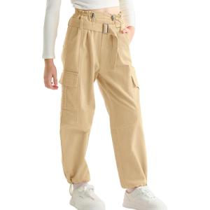 imageRolanko Girls Corduroy Cargo Pants Wide Leg Cargo Trousers Streetwear Kids Pants Joggers with Pockets 415 YApricot