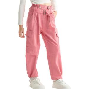 imageRolanko Girls Corduroy Cargo Pants Wide Leg Cargo Trousers Streetwear Kids Pants Joggers with Pockets 415 YPink