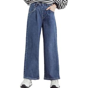 imageRolanko Girls Jeans Denim Elastic Wasit Wide Leg Baggy Pants Kids Clothes 414 YearsA1blue Solid