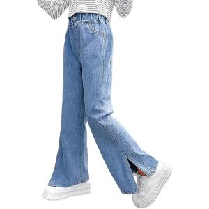 imageRolanko Girls Jeans Denim Elastic Wasit Wide Leg Baggy Pants Kids Clothes 414 YearsA3blue Split