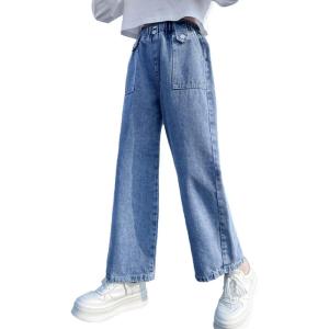 imageRolanko Girls Jeans Denim Elastic Wasit Wide Leg Baggy Pants Kids Clothes 414 YearsC3pocket