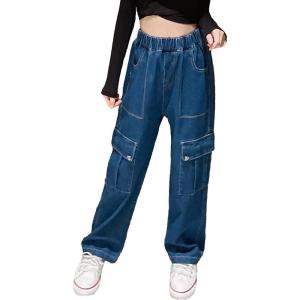 imageRolanko Girls Jeans Denim Elastic Wasit Wide Leg Baggy Pants Kids Clothes 414 YearsD1cargo