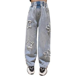 imageRolanko Girls Jeans Denim Elastic Wasit Wide Leg Baggy Pants Kids Clothes 414 YearsE1star