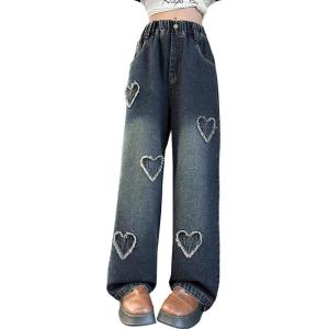 imageRolanko Girls Jeans Denim Elastic Wasit Wide Leg Baggy Pants Kids Clothes 414 YearsHairyheart