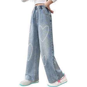 imageRolanko Girls Jeans Denim Elastic Wasit Wide Leg Baggy Pants Kids Clothes 414 YearsLovepattern