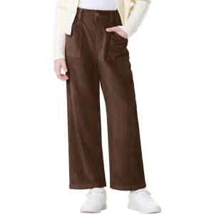 imageRolanko Girls Wide Leg Corduroy Pants High Waist Trousers Vintage Kids Pants Streetwear Casual 412 YearsDarkbrown