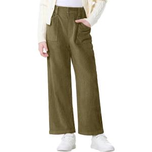 imageRolanko Girls Wide Leg Corduroy Pants High Waist Trousers Vintage Kids Pants Streetwear Casual 412 YearsOlivegreen