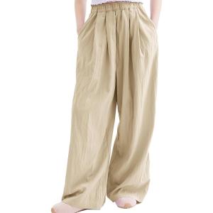 imageRolanko Girls Wide Leg Pants Flowy Loose Fit Palazzo Pants for Girls Kids Linen Trousers Casual Beach 614YKhaki