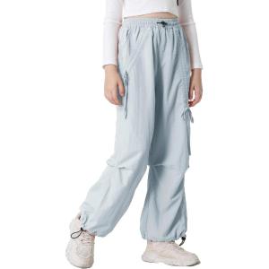 imageRolanko Wide Leg Girls Parachute Cargo Pants for Girls Butterfly Y2K Kids Cargo Jogger Trousers with Pockets Loose FitBlue