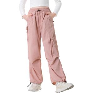 imageRolanko Wide Leg Girls Parachute Cargo Pants for Girls Butterfly Y2K Kids Cargo Jogger Trousers with Pockets Loose FitPink