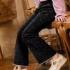 imageRolanko Girls Bell Bottom Chenille Silver Threaded Flare Pants with Pearls Sparkly Corduroy Flare Trousers for Kids 512YBlack