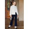 imageRolanko Girls Bell Bottom Chenille Silver Threaded Flare Pants with Pearls Sparkly Corduroy Flare Trousers for Kids 512YNavy