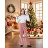 imageRolanko Girls Bell Bottom Chenille Silver Threaded Flare Pants with Pearls Sparkly Corduroy Flare Trousers for Kids 512YPink