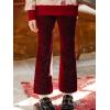 imageRolanko Girls Bell Bottom Chenille Silver Threaded Flare Pants with Pearls Sparkly Corduroy Flare Trousers for Kids 512YWine