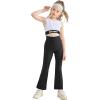 imageRolanko Girls Flare Leggings Yoga Pants with Pockets Stretch Kids Bell Bottoms Wide Leg Dance Pants 414 YearsBlack