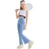 imageRolanko Girls Flare Leggings Yoga Pants with Pockets Stretch Kids Bell Bottoms Wide Leg Dance Pants 414 YearsBlue