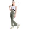 imageRolanko Girls Flare Leggings Yoga Pants with Pockets Stretch Kids Bell Bottoms Wide Leg Dance Pants 414 YearsGreen