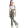 imageRolanko Girls Flare Leggings Yoga Pants with Pockets Stretch Kids Bell Bottoms Wide Leg Dance Pants 414 YearsGreen