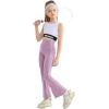 imageRolanko Girls Flare Leggings Yoga Pants with Pockets Stretch Kids Bell Bottoms Wide Leg Dance Pants 414 YearsPurple