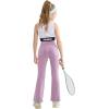 imageRolanko Girls Flare Leggings Yoga Pants with Pockets Stretch Kids Bell Bottoms Wide Leg Dance Pants 414 YearsPurple