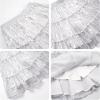 imageRolanko Girls Sequin Skirt Kids Elastic Waist ALine Sparkly Ruffle Skirt with Lining for Party DanceSilver
