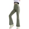 imageRolanko Girls Flare Leggings Yoga Pants with Pockets Stretch Kids Bell Bottoms Wide Leg Dance Pants 414 YearsGreen
