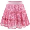 imageRolanko Girls Sequin Skirt Kids Elastic Waist ALine Sparkly Ruffle Skirt with Lining for Party DancePink