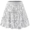 imageRolanko Girls Sequin Skirt Kids Elastic Waist ALine Sparkly Ruffle Skirt with Lining for Party DanceSilver