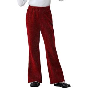 imageRolanko Girls Bell Bottom Chenille Silver Threaded Flare Pants with Pearls Sparkly Corduroy Flare Trousers for Kids 512YWine