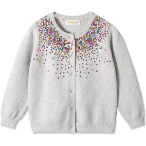 imageRolanko Girls Cardigan Sparkling Sequin Kids Knit Button Up Sweater Cardigan Long Sleeve 411 YearsSequinsgray