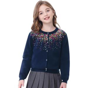imageRolanko Girls Cardigan Sparkling Sequin Kids Knit Button Up Sweater Cardigan Long Sleeve 411 YearsSequinsnavy