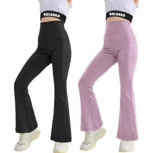 imageRolanko Girls Flare Leggings Yoga Pants with Pockets Stretch Kids Bell Bottoms Wide Leg Dance Pants 414 YearsBlackpurple