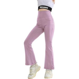 imageRolanko Girls Flare Leggings Yoga Pants with Pockets Stretch Kids Bell Bottoms Wide Leg Dance Pants 414 YearsPurple