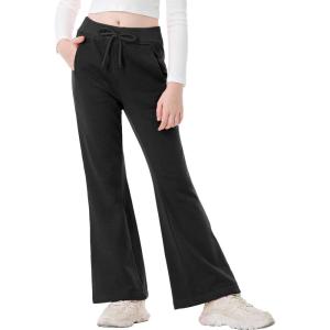 imageRolanko Girls Flare Wide Leg Sweatpants Elastic Waist Bell Bottoms Pants for Kids Sweats with Pockets 512YBlack