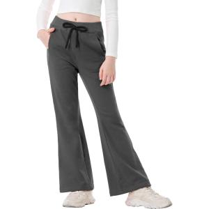 imageRolanko Girls Flare Wide Leg Sweatpants Elastic Waist Bell Bottoms Pants for Kids Sweats with Pockets 512YDarkgrey
