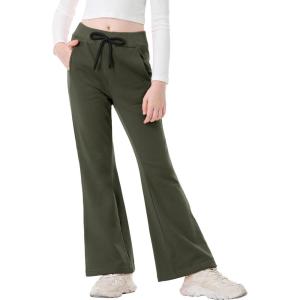 imageRolanko Girls Flare Wide Leg Sweatpants Elastic Waist Bell Bottoms Pants for Kids Sweats with Pockets 512YGreen
