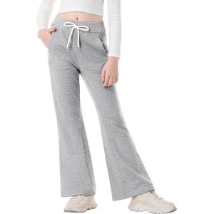 imageRolanko Girls Flare Wide Leg Sweatpants Elastic Waist Bell Bottoms Pants for Kids Sweats with Pockets 512YGrey
