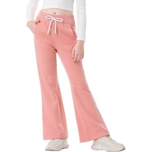 imageRolanko Girls Flare Wide Leg Sweatpants Elastic Waist Bell Bottoms Pants for Kids Sweats with Pockets 512YPink