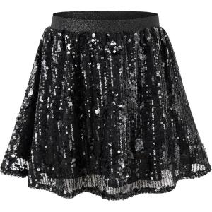 imageRolanko Girls Sequin Skirt Elastic Waist Glitter Sparkly Skort with Lining Twirling Shiny Skirts for Kids Dance Party 512YBlack