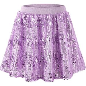 imageRolanko Girls Sequin Skirt Elastic Waist Glitter Sparkly Skort with Lining Twirling Shiny Skirts for Kids Dance Party 512YPurple