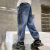imageRolanko Boys Baggy Jeans Elastic Straight fit Stretch Denim Pants Loose Kids Clothes 414 YearsCurvedseam