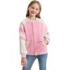 imageRolanko Girls Varsity Jackets Baseball Bomber Color Block Letterman Jacket Outwear With Pockets 715 YearsPink