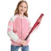 imageRolanko Girls Varsity Jackets Baseball Bomber Color Block Letterman Jacket Outwear With Pockets 715 YearsPink